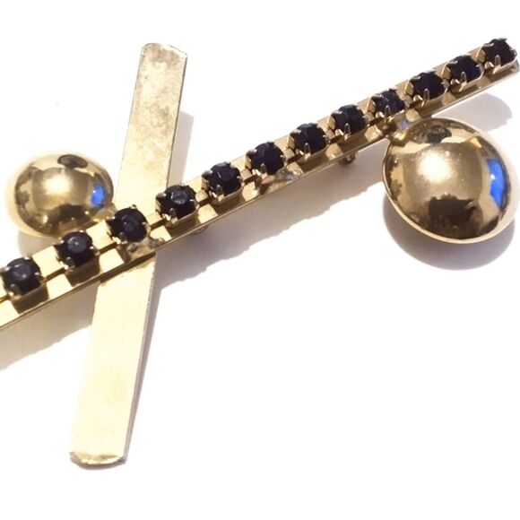 Vintage Mid Century Modernist Gold Tone Rhinestone Statement Brooch - Picture 3 of 6